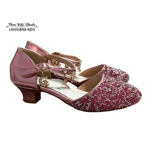 Eithy Girls Sz 1 Pink Glitter Kids' Dress Shoes